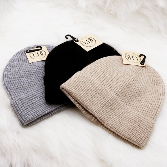 NEW Unisex Neutral Cozy Soft Rib Knit Cuff Classic Beanie Hat Beige Black Gray - Picture 2 of 16